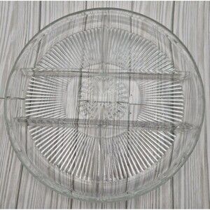 Vintage Art Deco Style Round Glass Starburst Pattern Divided Serving Relish Tray
